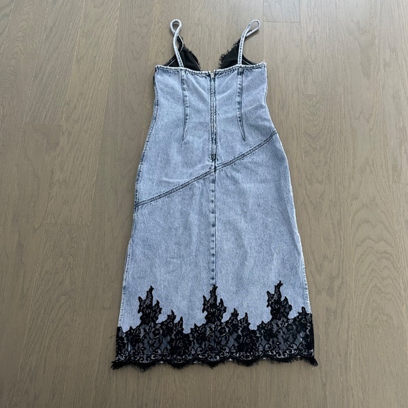 3.1 Phillip Lim Overdyed Denim Slip Dress Lace Trim Denim Dress Black - Size 2 - Picture 3 of 10